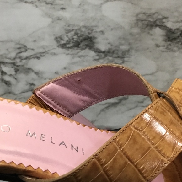 Antonio Melani Leather Tan Open Toe Mule/Slide W/Stack Block Heel - Picture 8 of 10